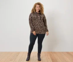 Langes Kapuzensweatshirt mit Leo-Alloverprint