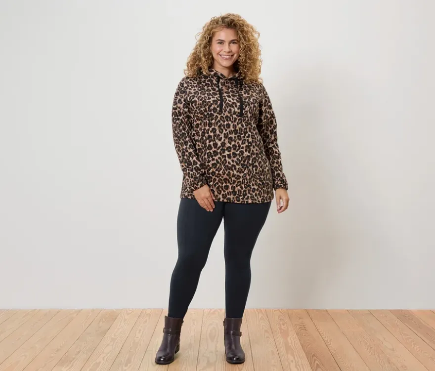 Langes Kapuzensweatshirt mit Leo-Alloverprint