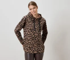Langes Kapuzensweatshirt mit Leo-Alloverprint