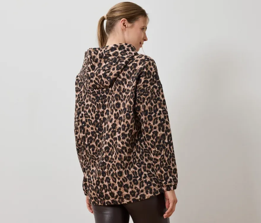 Langes Kapuzensweatshirt mit Leo-Alloverprint