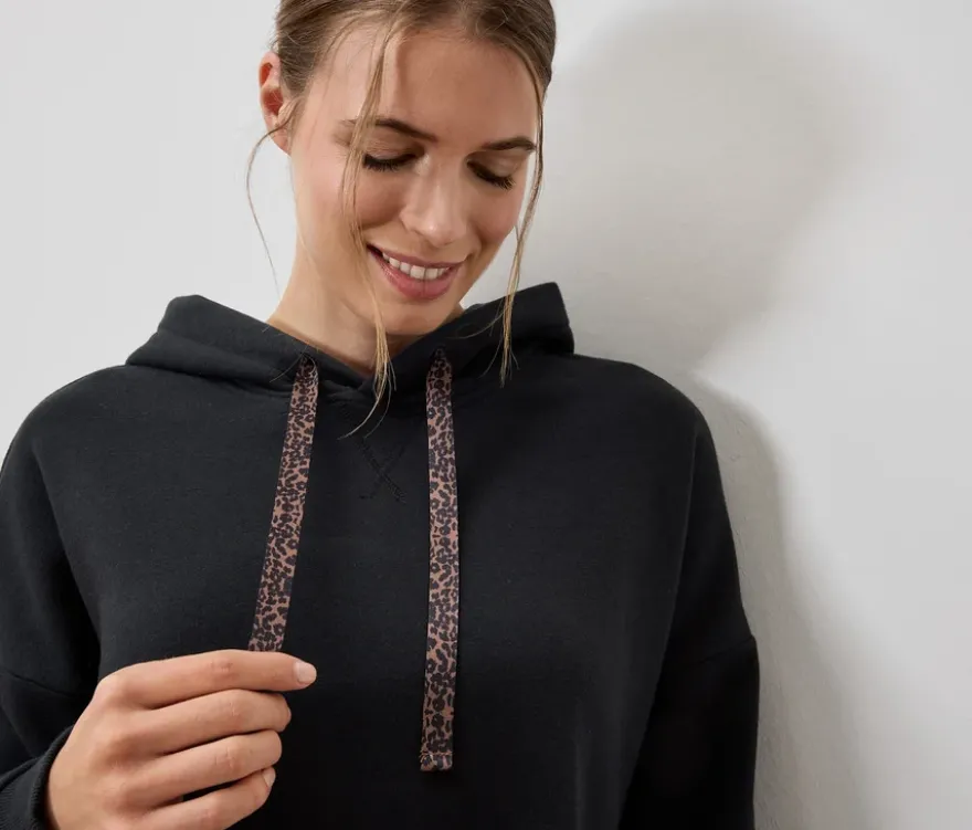 Langes Kapuzensweatshirt, schwarz