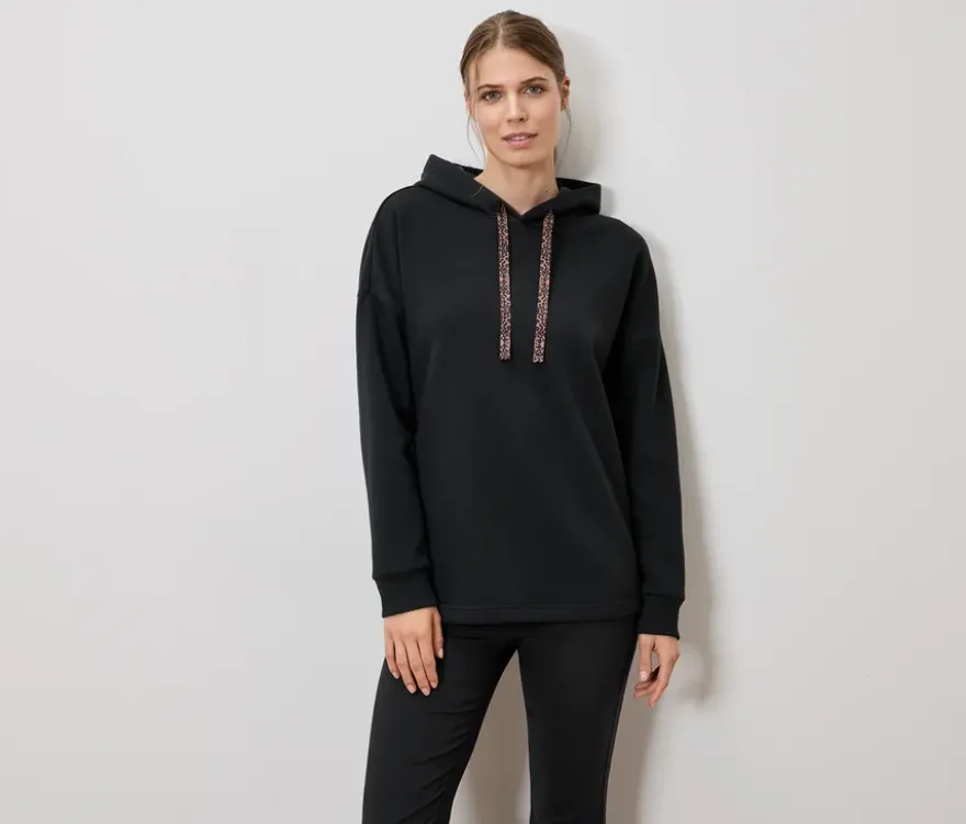 Langes Kapuzensweatshirt, schwarz