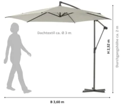 Leco Ampelschirm* Ø 300 cm, inkl. Schirmständer und Abdeckhaube, hellgrau