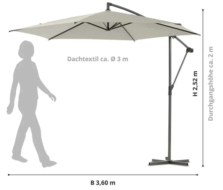Leco Ampelschirm* Ø 300 cm, inkl. Schirmständer und Abdeckhaube, hellgrau