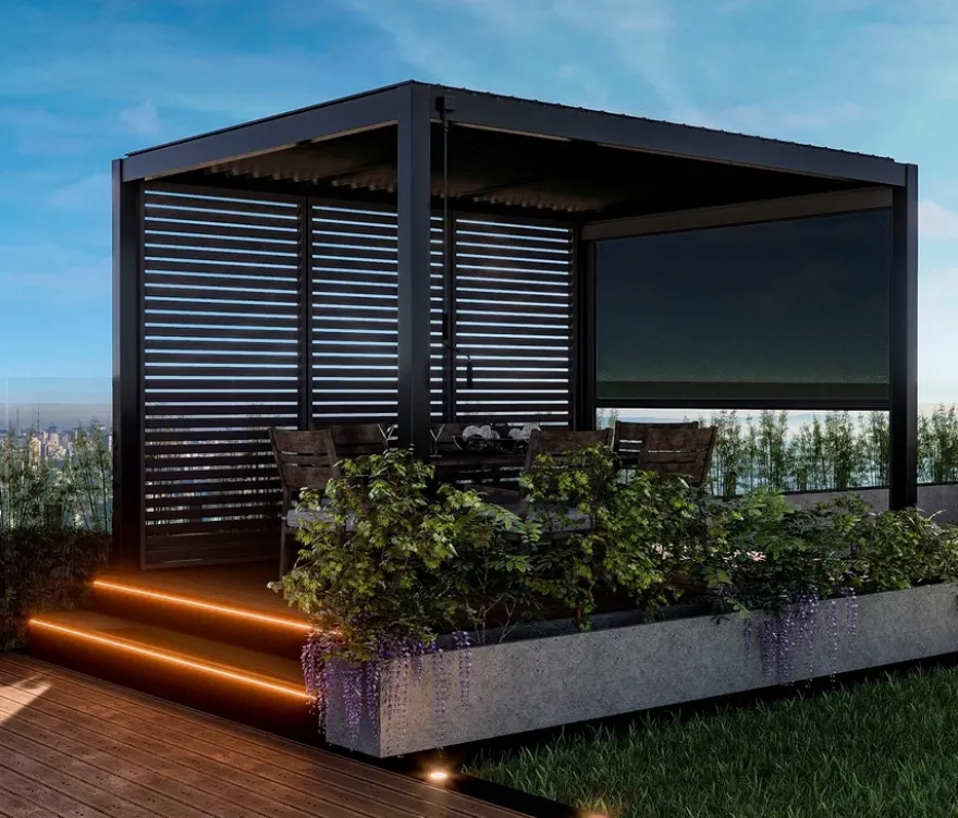 Leco Premium Pergola, 3 x 4 m, inkl. 2 Seitenwänden, anthrazit