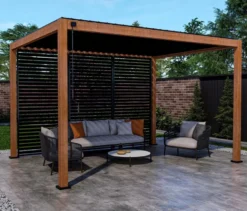 Leco Premium Pergola, 3 x 4 m, inkl. 2 Seitenwänden, Holzdekor