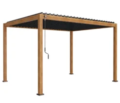 Leco Premium Pergola, 3 x 4 m, inkl. 2 Seitenwänden, Holzdekor