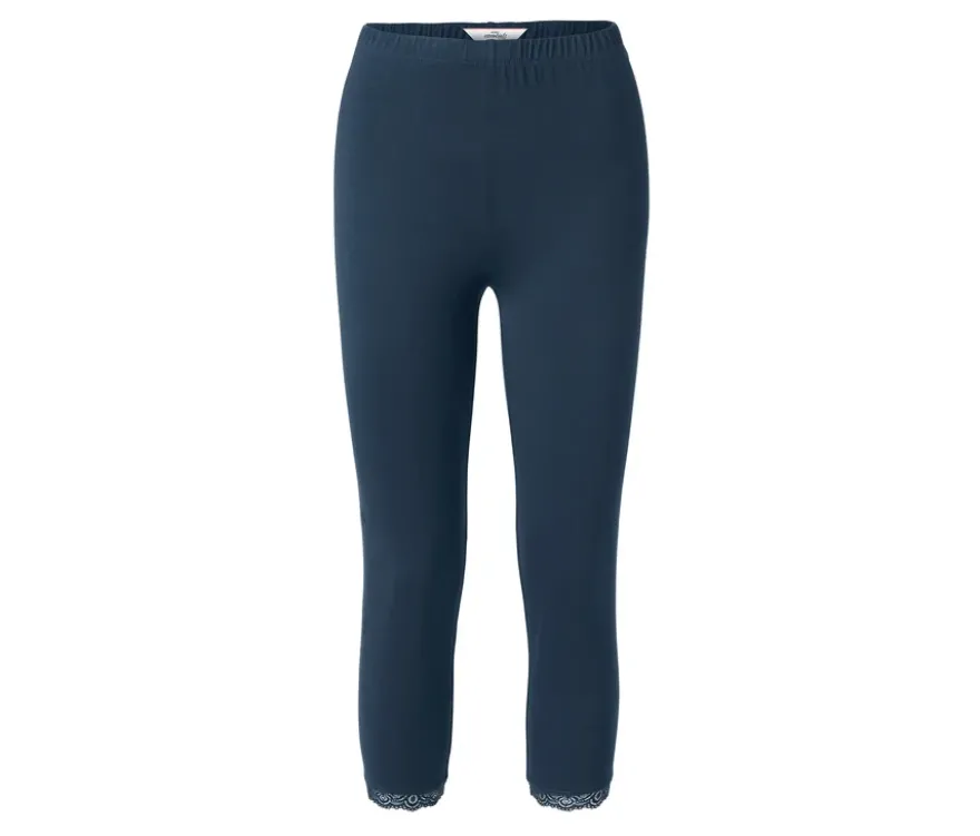 3/4-Leggings mit Spitzenborte, dunkelblau