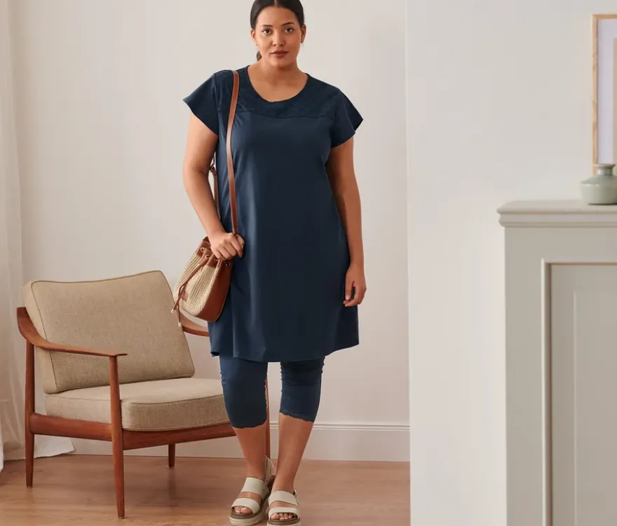3/4-Leggings mit Spitzenborte, dunkelblau