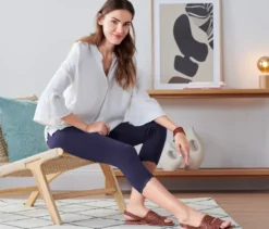 3/4-Leggings mit Spitzenborte, dunkelblau