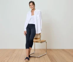 3/4-Leggings mit Spitzenborte, dunkelblau