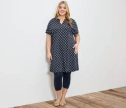 3/4-Leggings mit Spitzenborte, dunkelblau