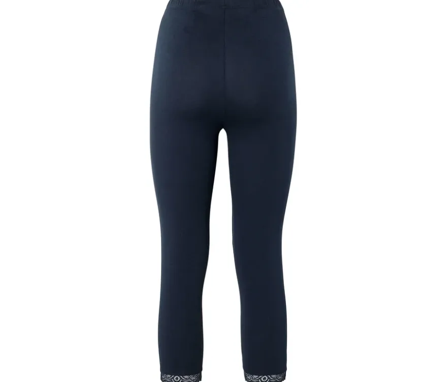 3/4-Leggings mit Spitzenborte, dunkelblau