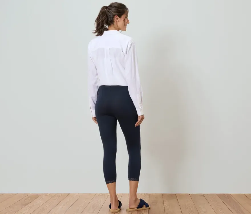 3/4-Leggings mit Spitzenborte, dunkelblau
