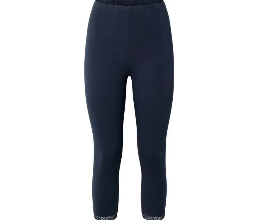 3/4-Leggings mit Spitzenborte, dunkelblau