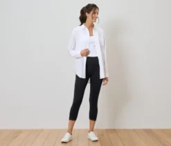 3/4-Leggings mit Spitzenborte, schwarz