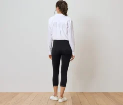 3/4-Leggings mit Spitzenborte, schwarz