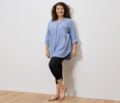 3/4-Leggings mit Spitzenborte, schwarz