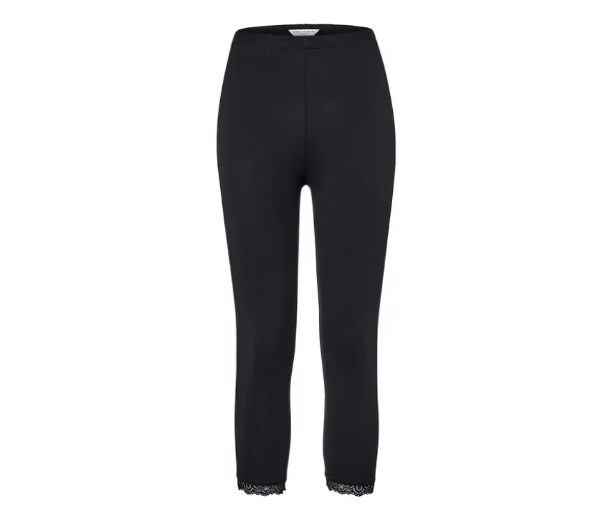 3/4-Leggings mit Spitzenborte, schwarz