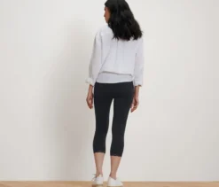 3/4-Leggings mit Spitzenborte, schwarz