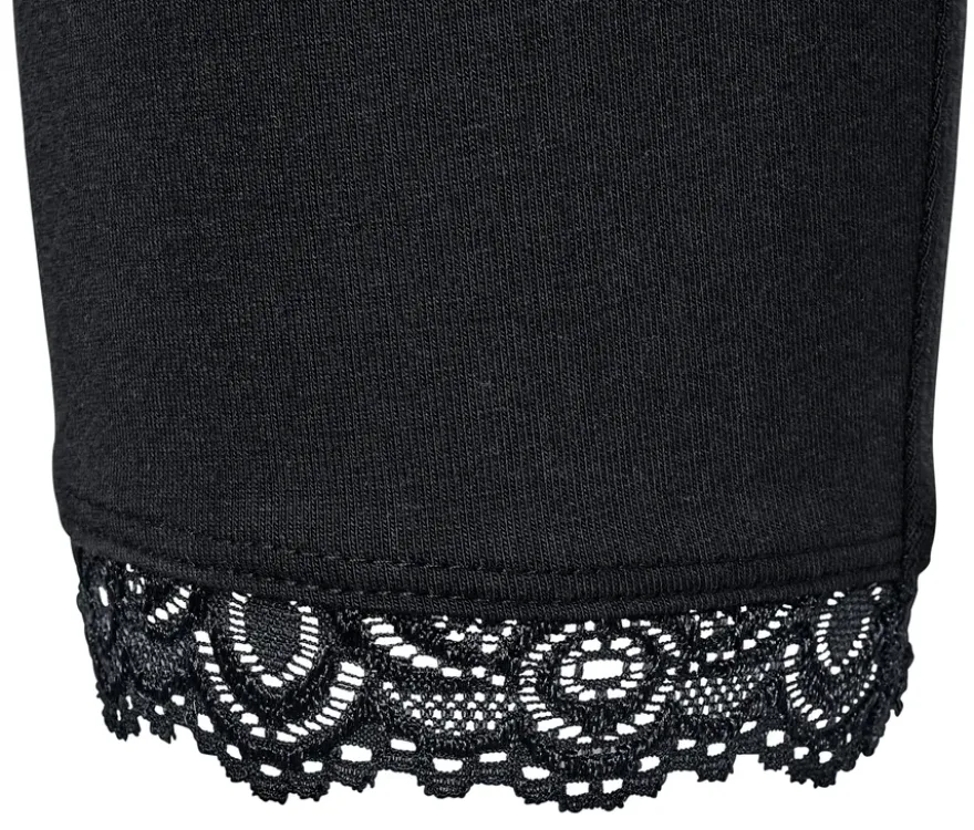 3/4-Leggings mit Spitzenborte, schwarz