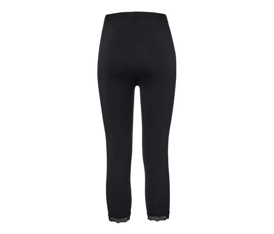 3/4-Leggings mit Spitzenborte, schwarz