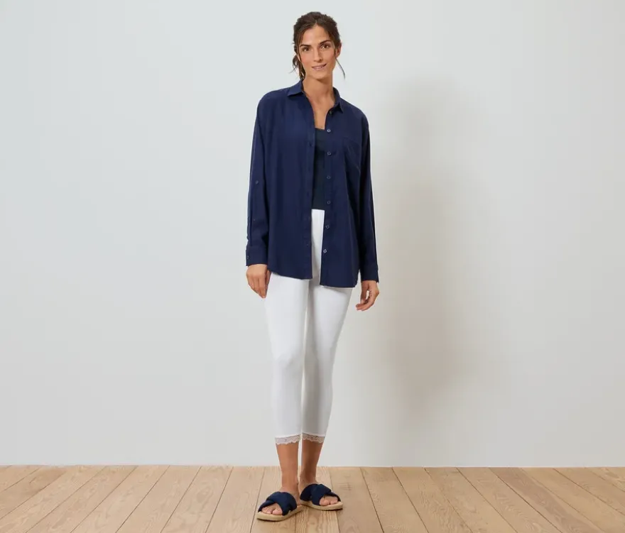 3/4-Leggings mit Spitzenborte, weiß