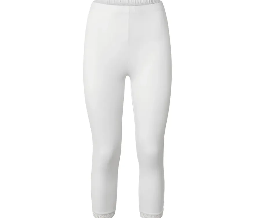 3/4-Leggings mit Spitzenborte, weiß