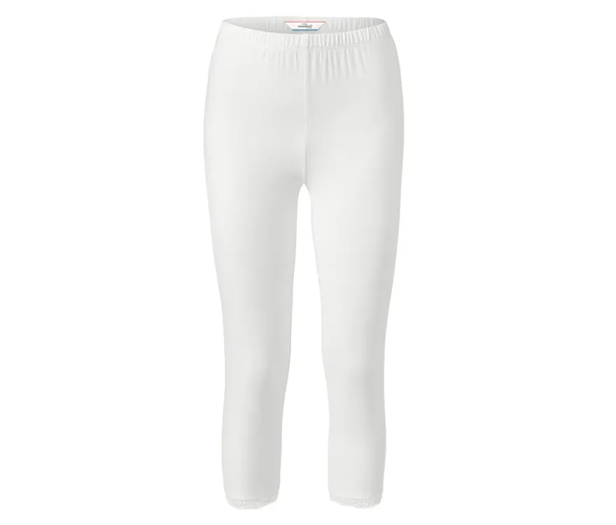 3/4-Leggings mit Spitzenborte, weiß