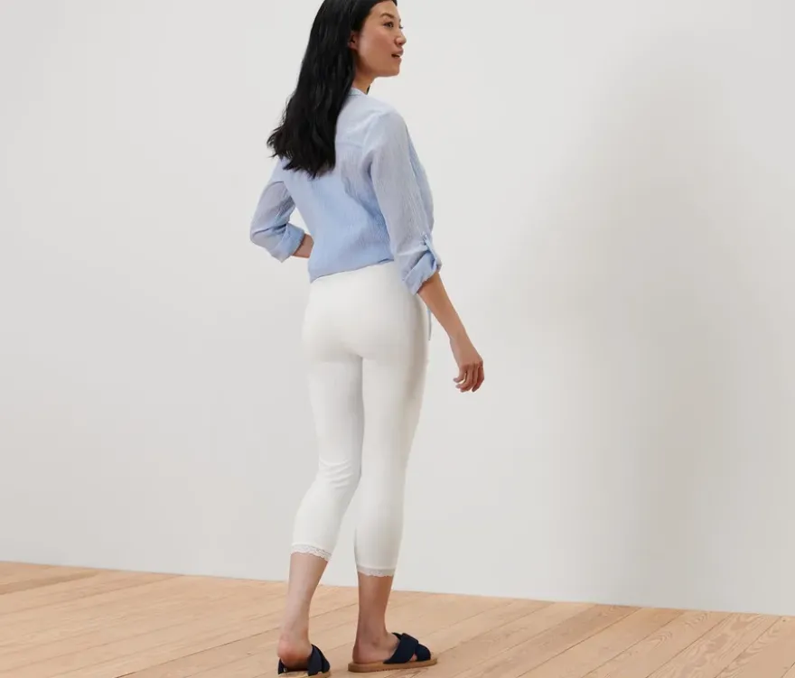 3/4-Leggings mit Spitzenborte, weiß