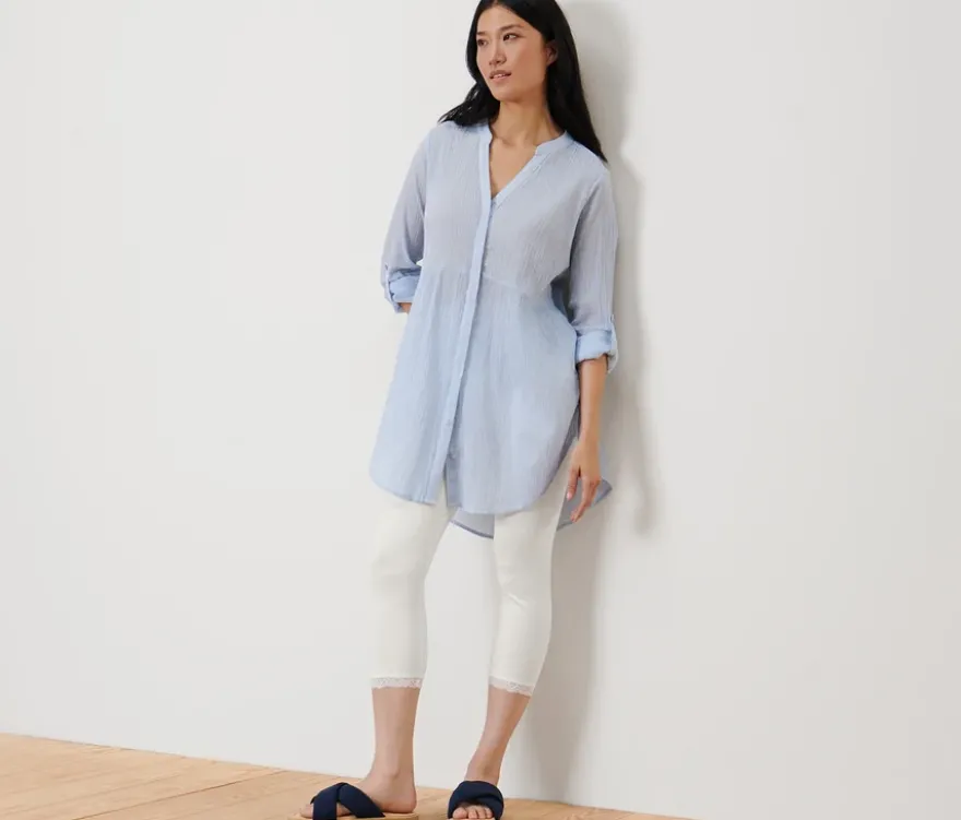 3/4-Leggings mit Spitzenborte, weiß