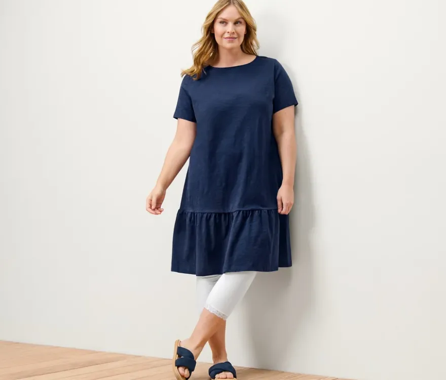 3/4-Leggings mit Spitzenborte, weiß