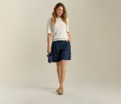 Leinen-Bermuda-Shorts, dunkelblau