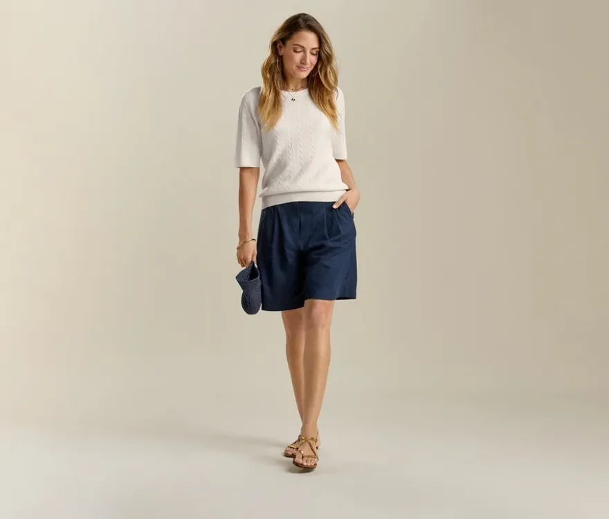 Leinen-Bermuda-Shorts, dunkelblau