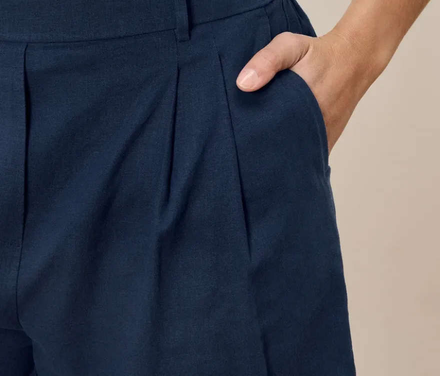 Leinen-Bermuda-Shorts, dunkelblau