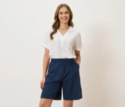 Leinen-Bermuda-Shorts, dunkelblau