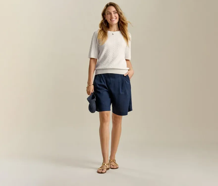 Leinen-Bermuda-Shorts, dunkelblau