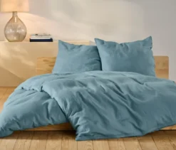 Leinen-Bettwäsche, blau, Normalgröße