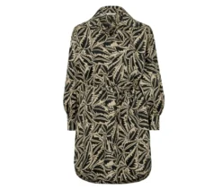 Longbluse aus Leinenmix, schwarz mit Print
