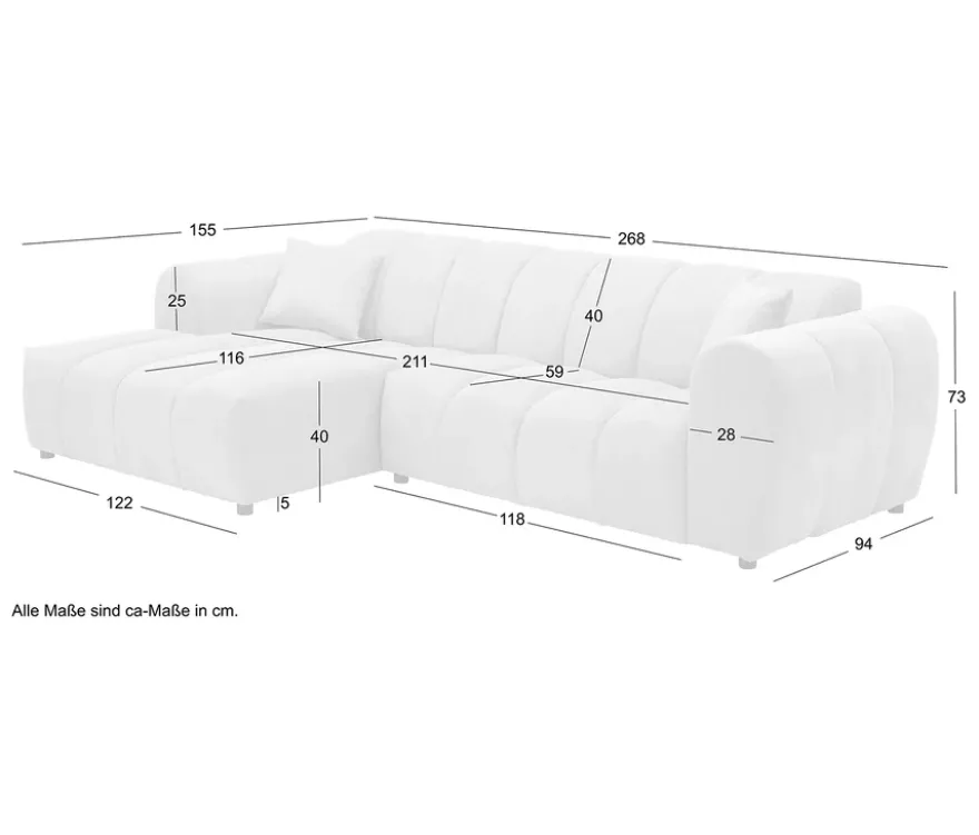Longchair links mit Sofa 2-Sitzer rechts »Loftwave«, grün
