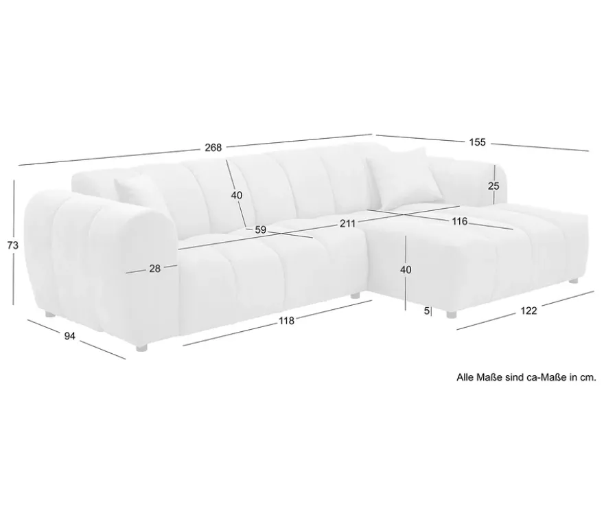 Longchair rechts mit Sofa 2-Sitzer links »Loftwave«, grau