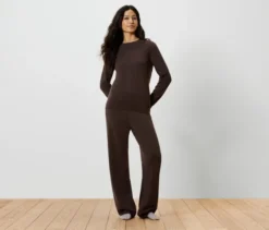 Loungewearhose mit Wolle und Kaschmir, dunkelbraun