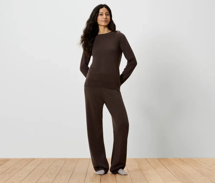 Loungewearhose mit Wolle und Kaschmir, dunkelbraun