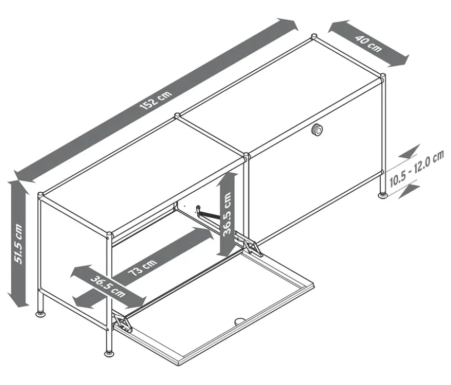 Lowboard Metall »CN3« mit Klappenfächern, grau