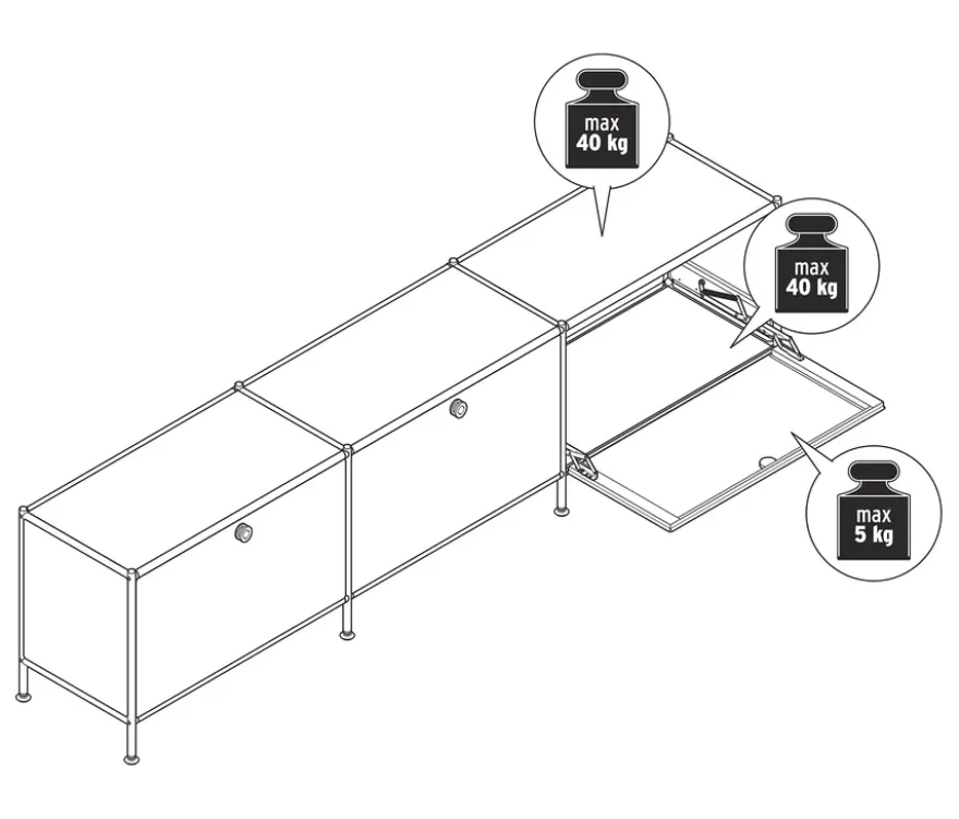 Lowboard Metall »CN3« mit 3 Klappenfächern, grau