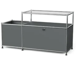 Lowboard Metall »CN3« mit Klappenfach und Glasplatte, grau