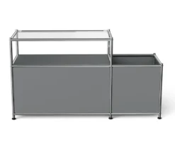 Lowboard Metall »CN3« mit Klappenfach und Glasplatte, grau