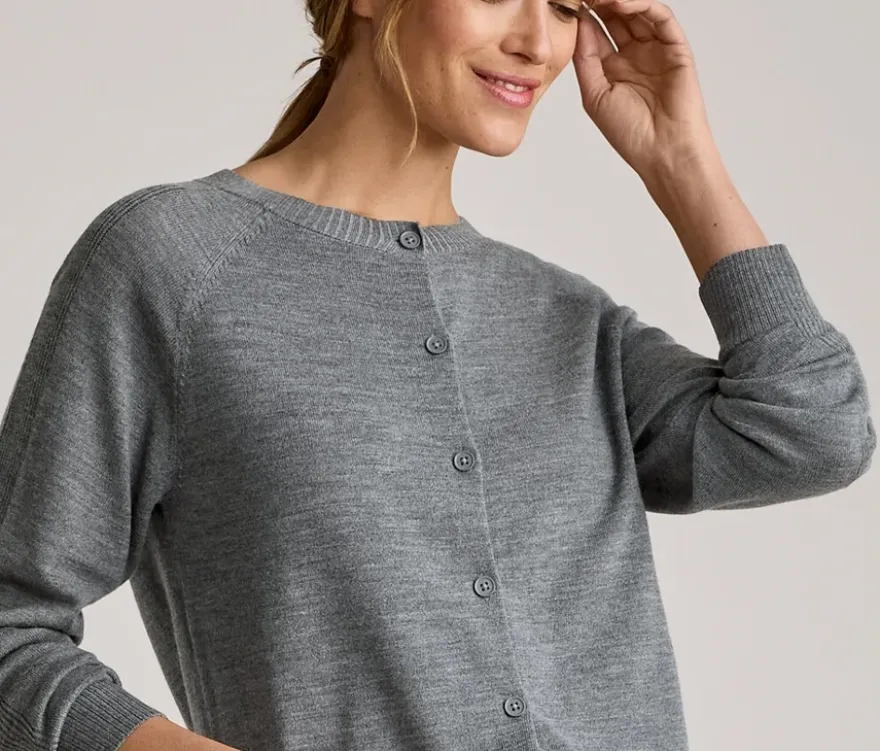 Merino-Cardigan, grau meliert