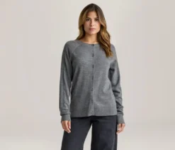 Merino-Cardigan, grau meliert
