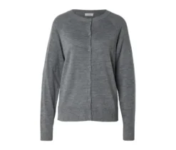 Merino-Cardigan, grau meliert